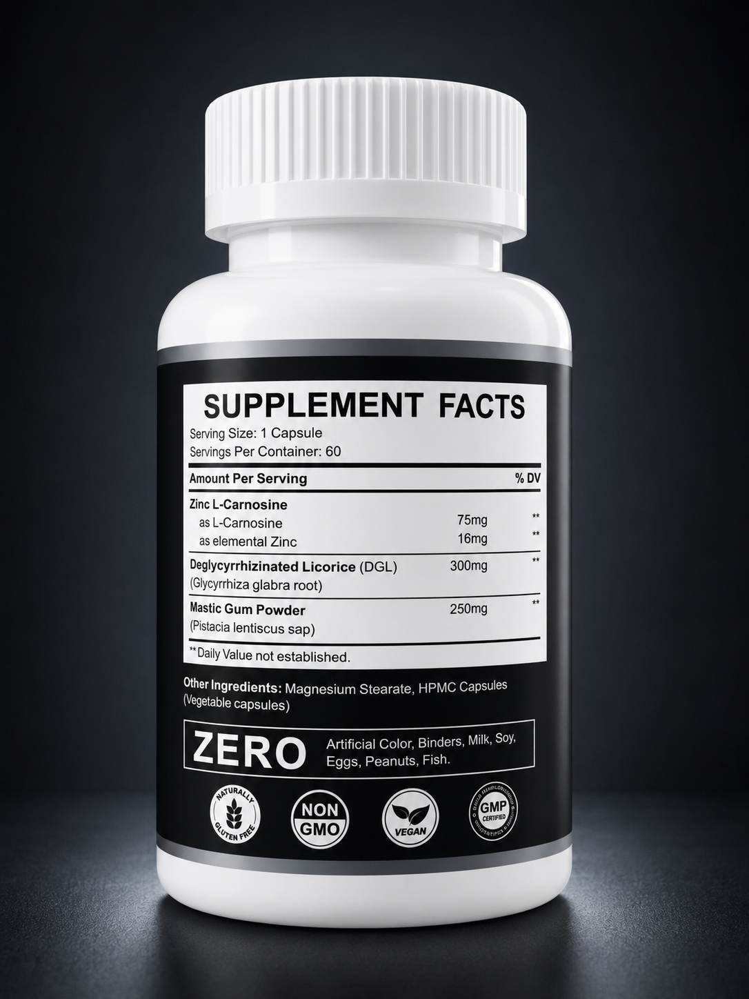 Zinc Carnosine Zinc L-Carnosine 75mg, DGL 300mg, Mastic Gum 250mg / 60 Caps